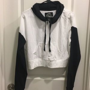 Black and White Cropped Zip-Up Hoodie